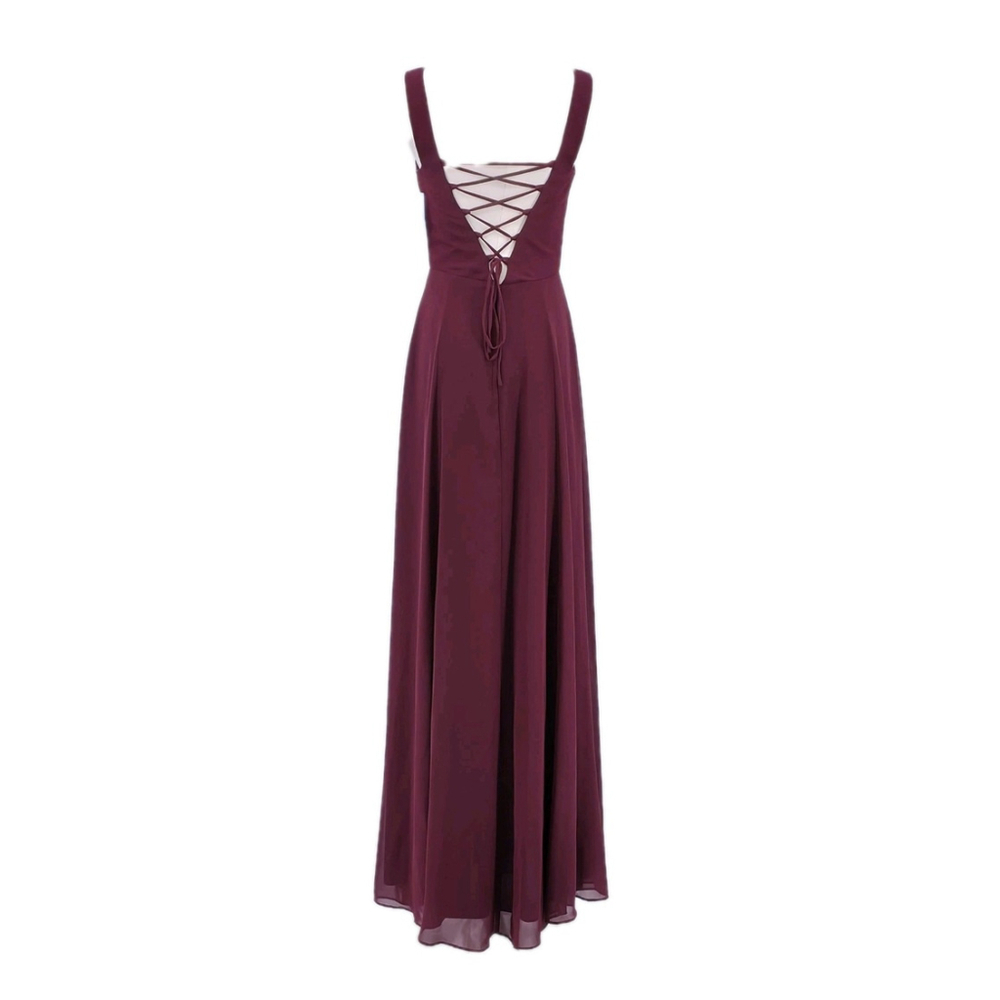 Formal Evening Gown DB Studio Wine Long Dress Women 2 Chiffon Lace-Up Back NWT - Picture 2 of 14